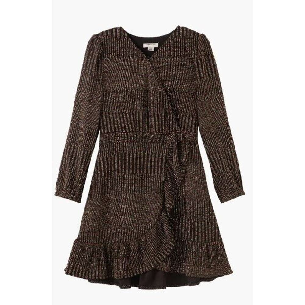 Habitual Kids Gloria Long Puff‎ Sleeve Dress In Sparkle Black Size 5/6 MSRP $54